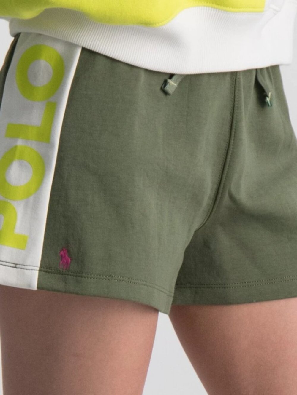 Polo‎ Ralph Lauren Girls Fleece Logo Shorts, Olive Green and White